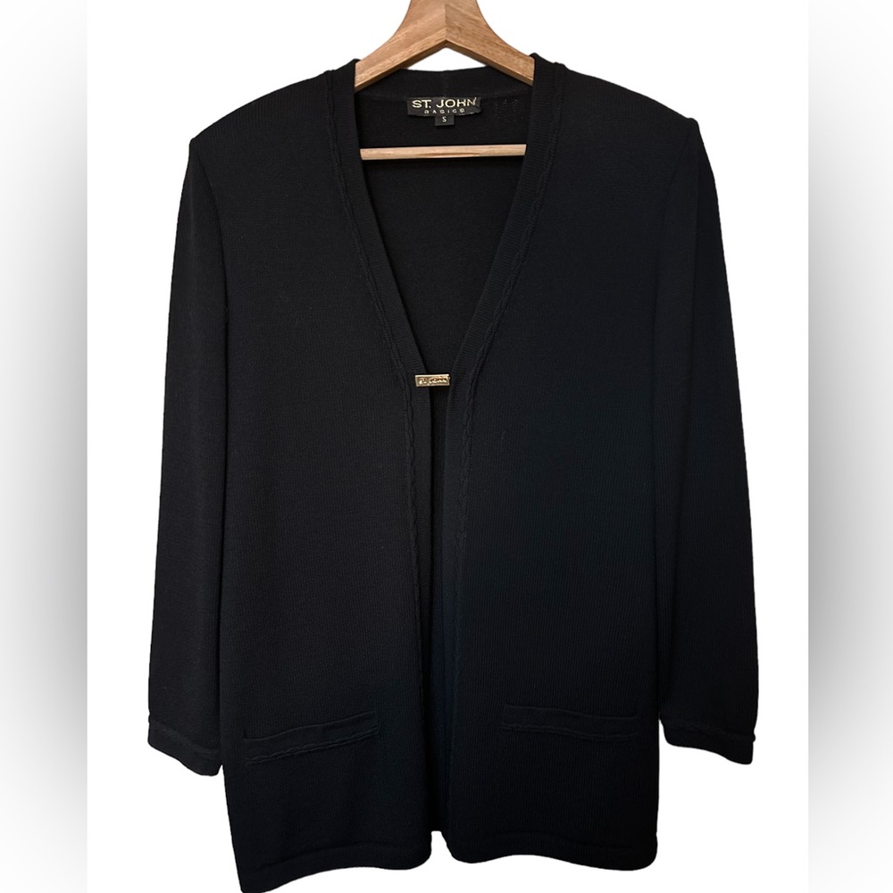 ST. JOHN BASICS Open Front Sweater Pockets